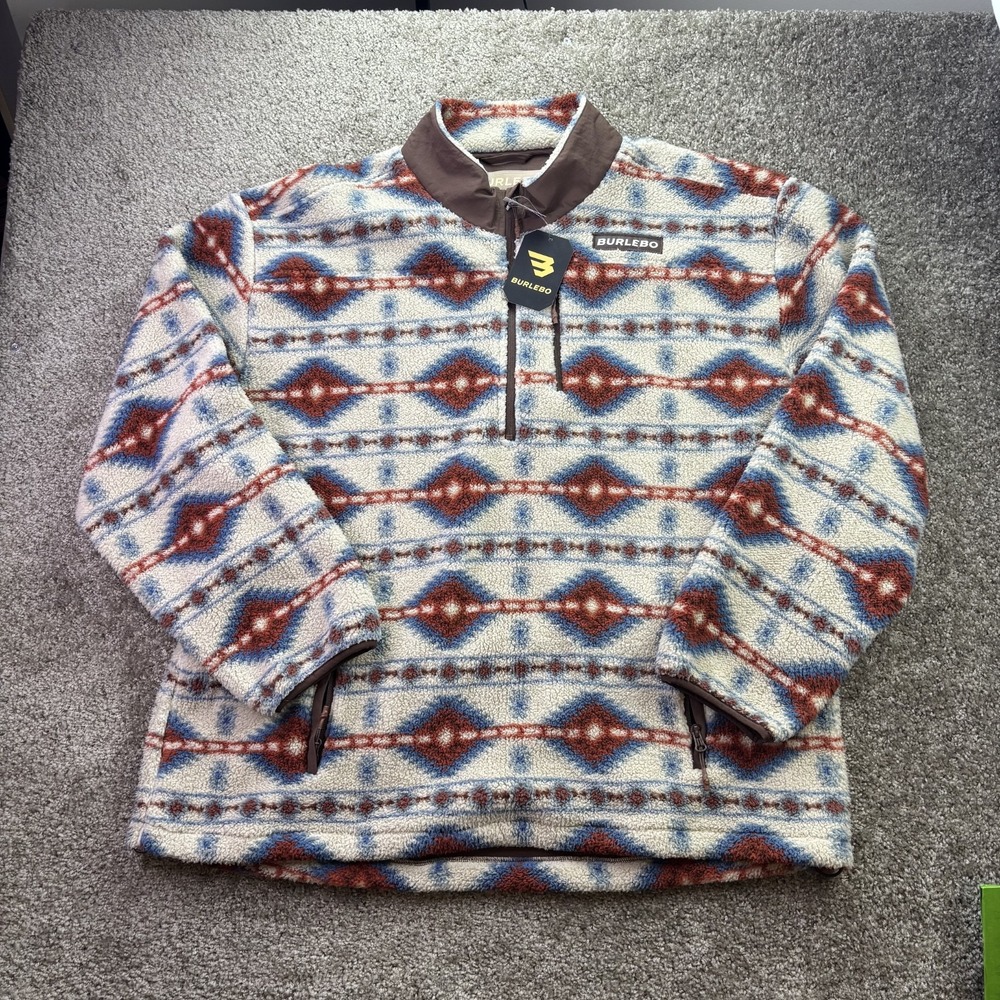 Burlebo Men's Size XXL 2XL Mountain Fleece Southwestern Aztec 1/4 Zip Jacket NEW